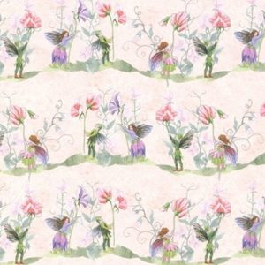 Papier peint  » Fées, lutins et fleurs « 